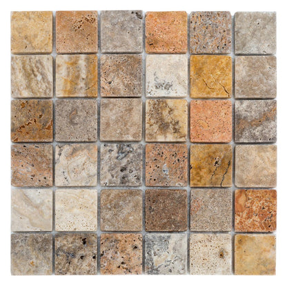 tumbled travertine mosaic 2x2 scabos SKU-20012338 mesh view