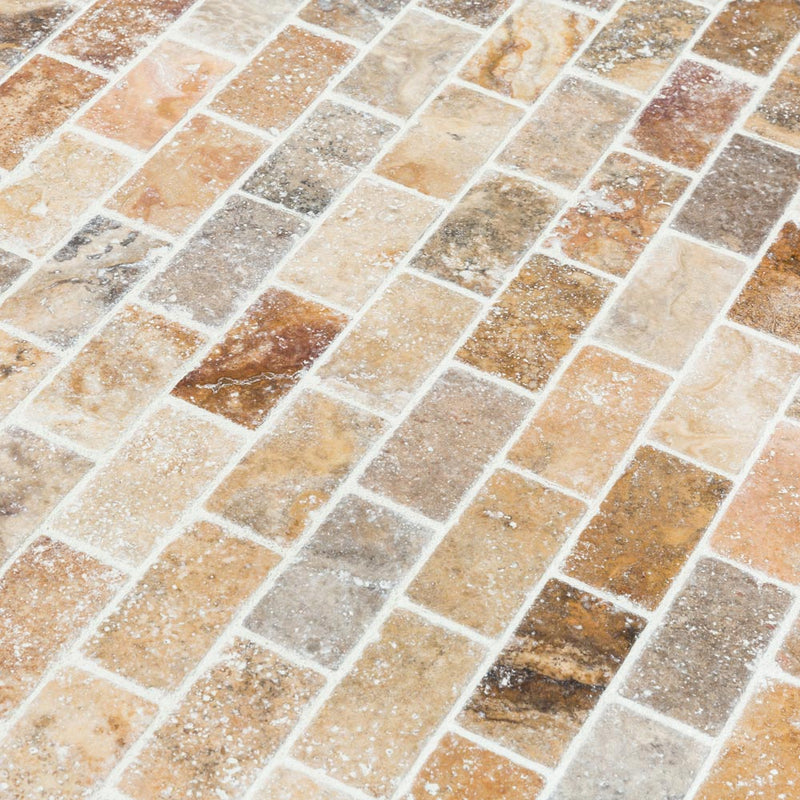 tumbled travertine mosaic 2x2 scabos SKU-20012338 close view of product with joint