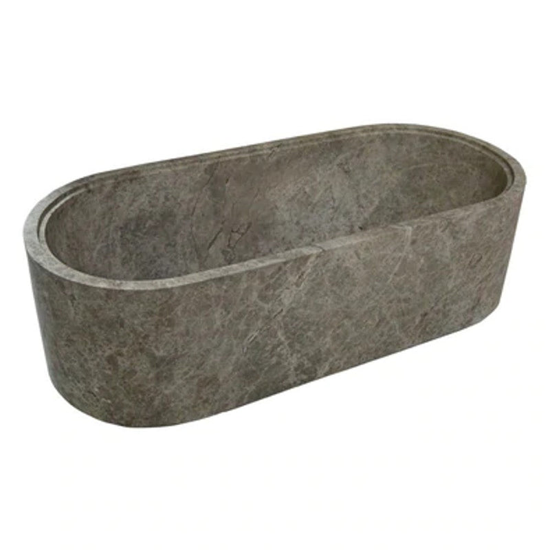 Tundra gray marble bathtub handcarved from solid marble block W(29.5) L(l67) H(19.5) SKU-SPTGMB32 angle view