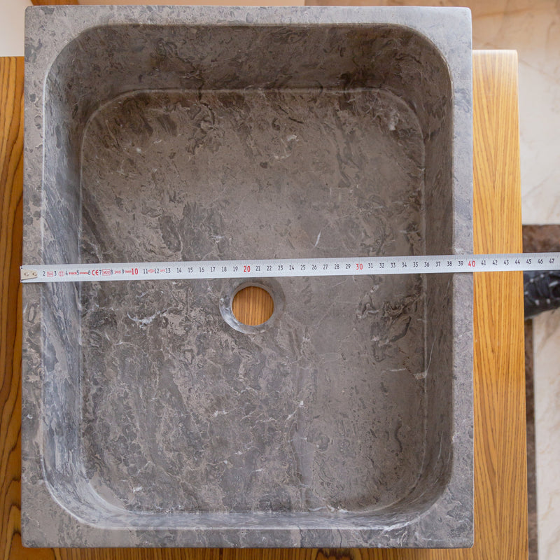 undra gray marble farmhouse rectangular sink SKU NTRVS14 Size (W)16" (L)19.5" (H)5" width measure product shot