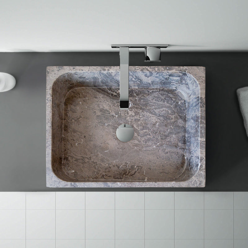 tundra gray marble farmhouse rectangular sink SKU NTRVS14 Size (W)16" (L)19.5" (H)5" installed in bathroom