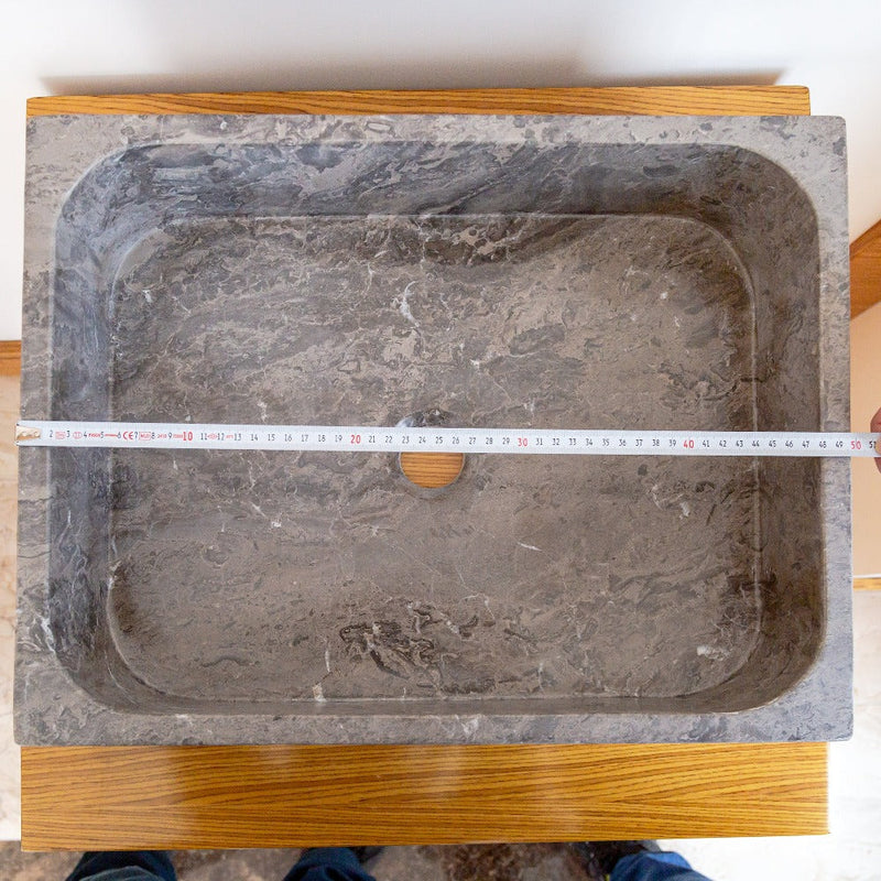 tundra gray marble farmhouse rectangular sink SKU NTRVS14 Size (W)16" (L)19.5" (H)5" width measure view