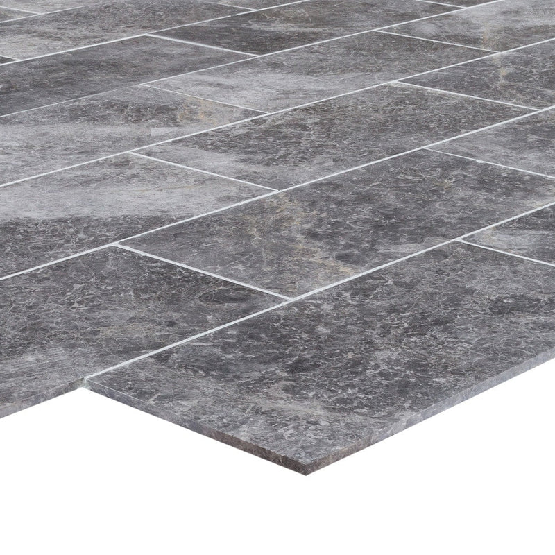 turkish bardiglio marble tile honed 12x24 SKU-15239433 product shot close up thickness  view