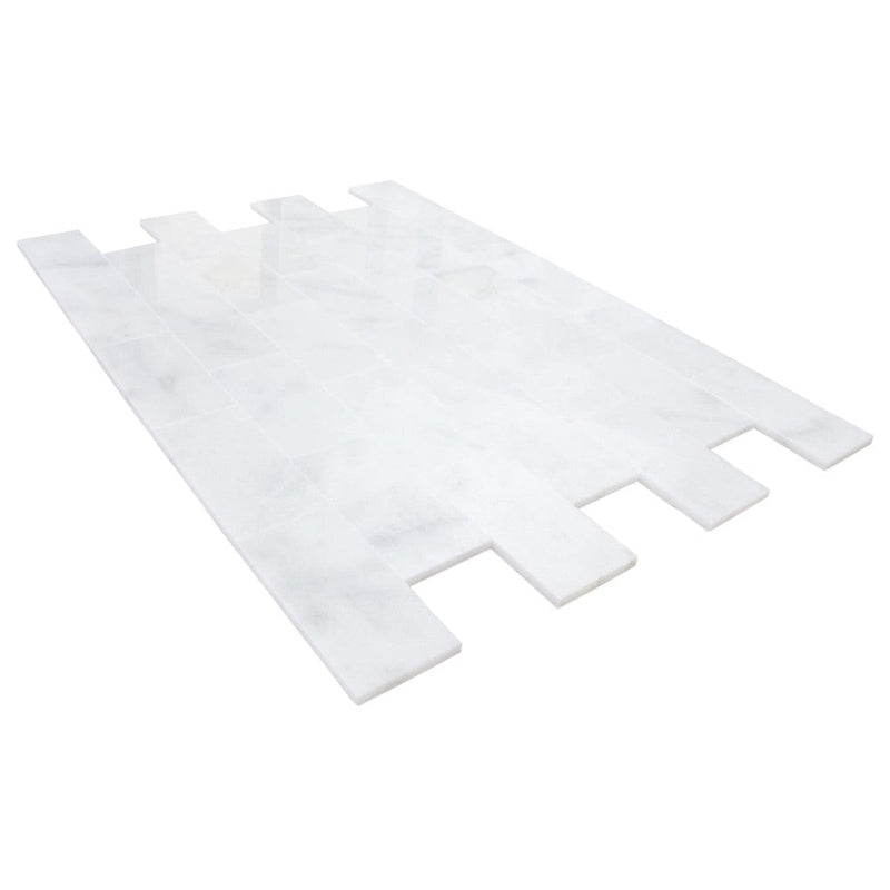 carrara white marble tile size 6"x12"x3/8" (15cmx30.5cm) surface polished edge beveled SKU-10086379 product shot angle view