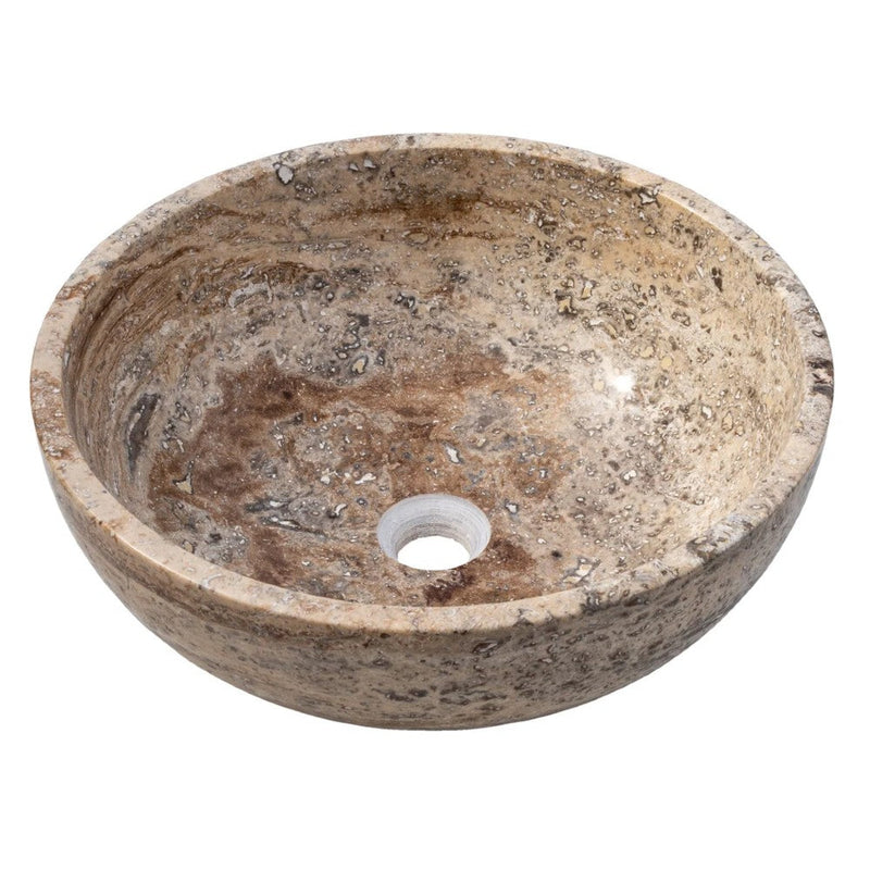 valencia beige travertine natural stone undermount vessel sink filled and polished SKU-EGEVUMP166 product shot angle view
