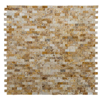 valencia travertine split face stone siding mosaic tile mesh size 12x12 SKU-20012456 multi top view