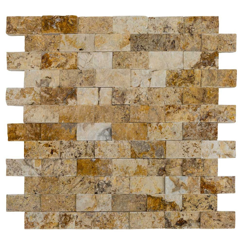 valencia travertine split face stone siding mosaic tile mesh size 12x12 SKU-20012456 mesh top view