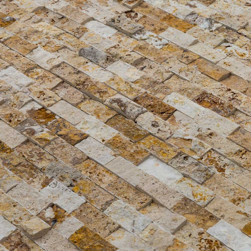 valencia travertine split face stone siding mosaic tile mesh size 12x12 SKU-20012456 close view