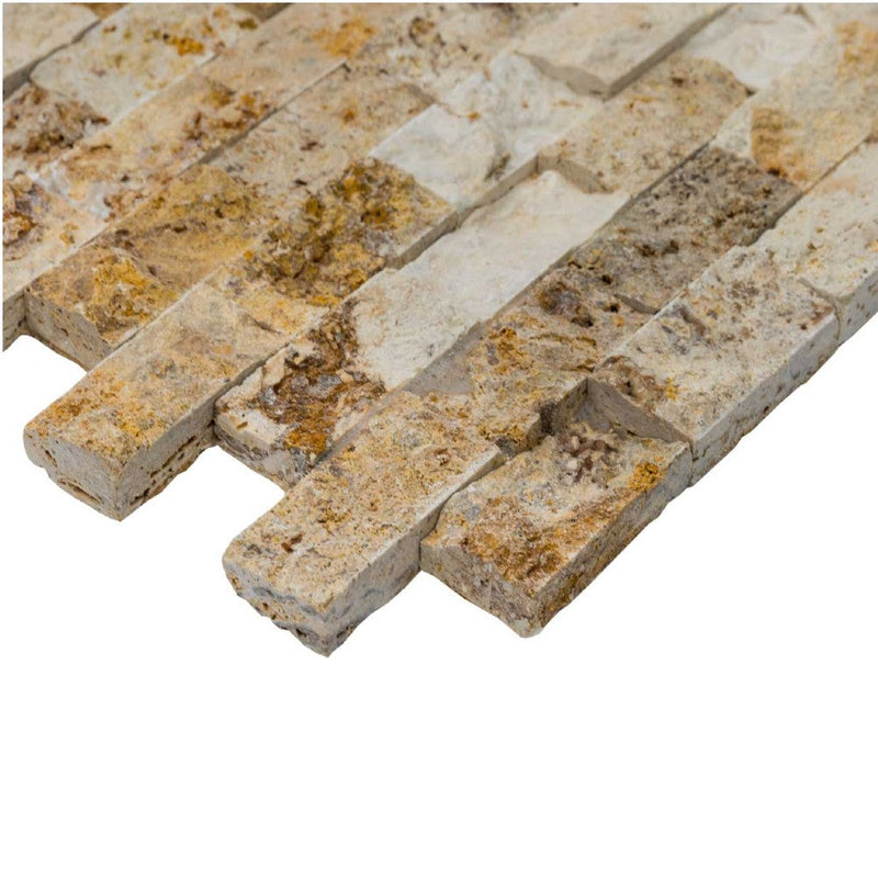 valencia travertine split face stone siding mosaic tile mesh size 12x12 SKU-20012456 close corner view