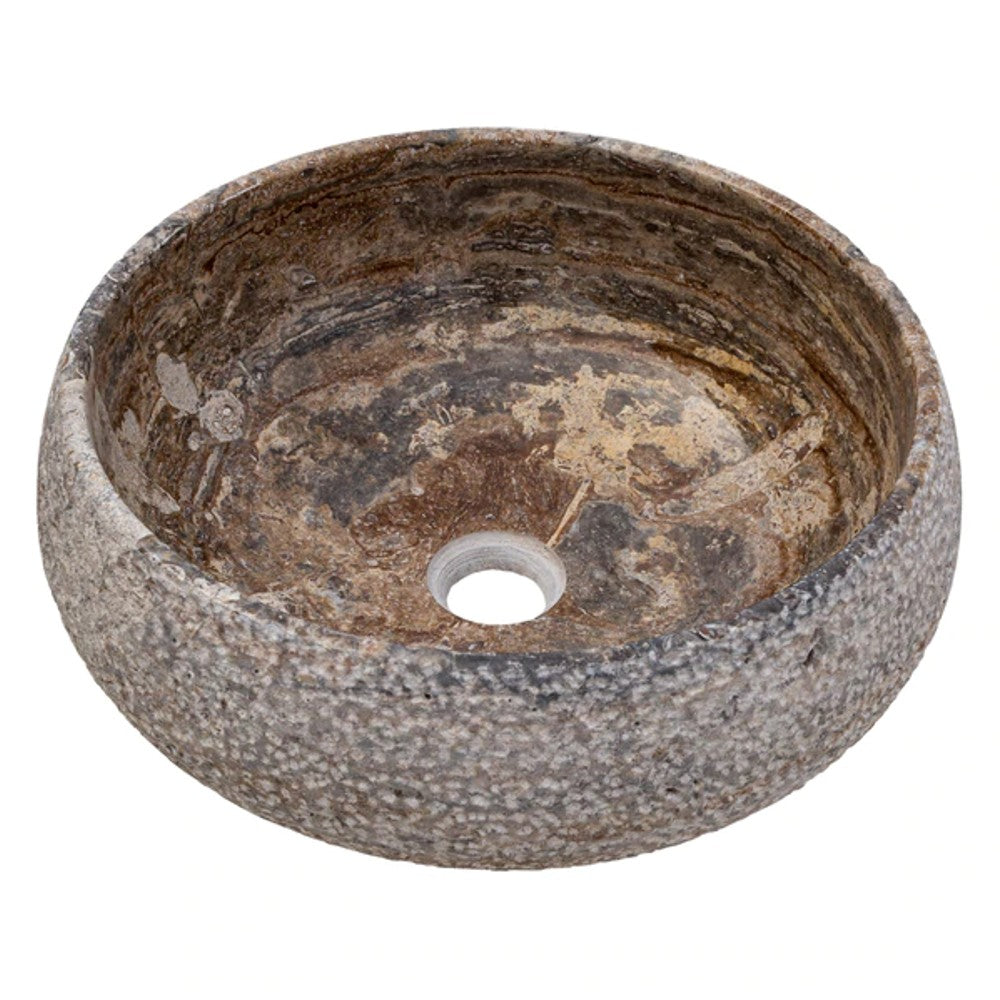 valencia travertine vessel sink honed inside sandblasted outside size (D)16" (H)6" SKU-EGEVTTR1672 product shot angle view