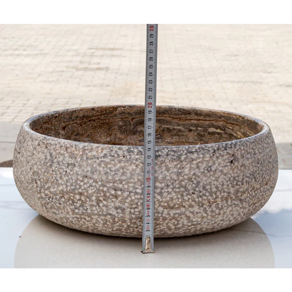 valencia travertine vessel sink honed inside sandblasted outside size (D)16" (H)6" SKU-EGEVTTR1672 height measure