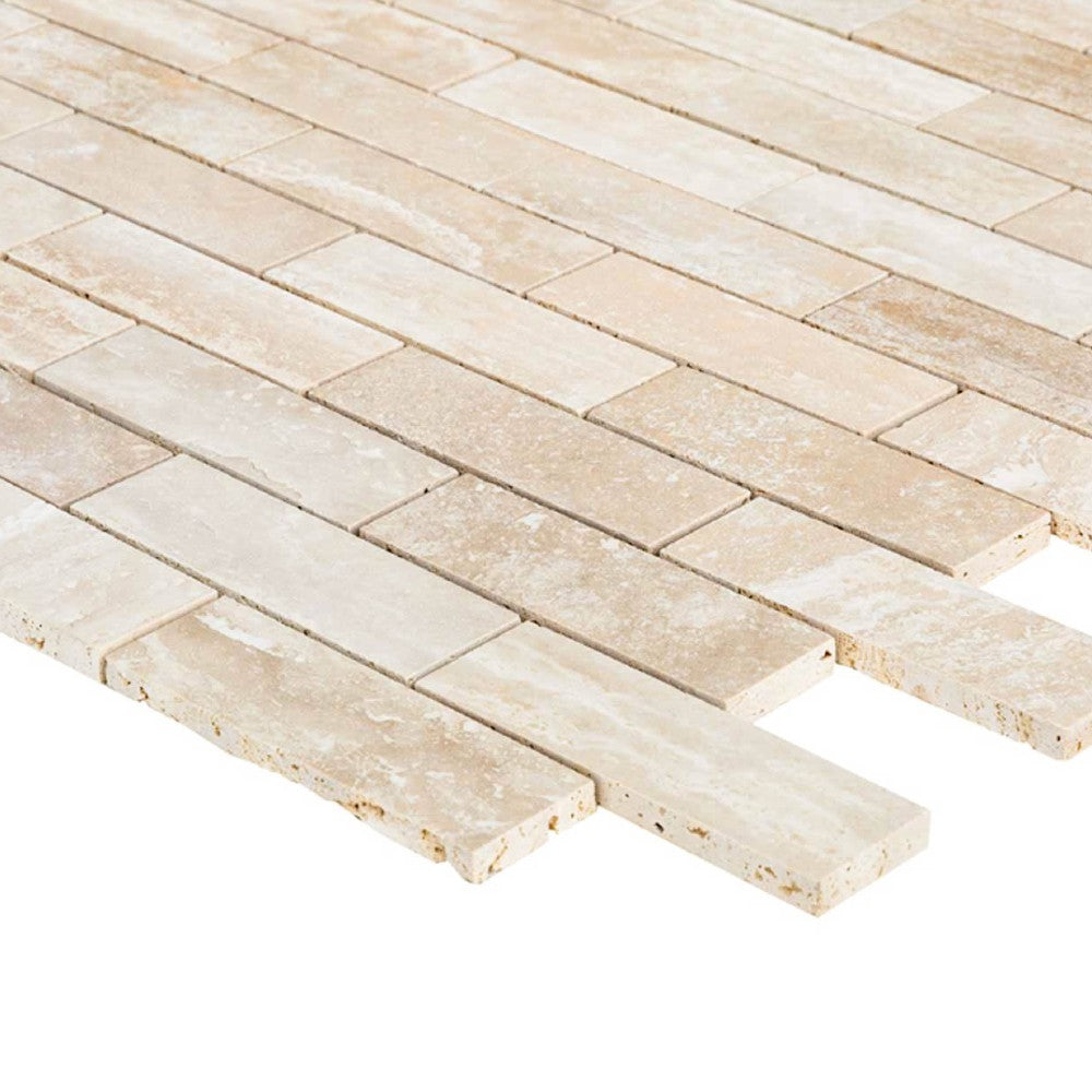 veincut travertine mosaics 2x6 polished filled SKU-20012418 corner view