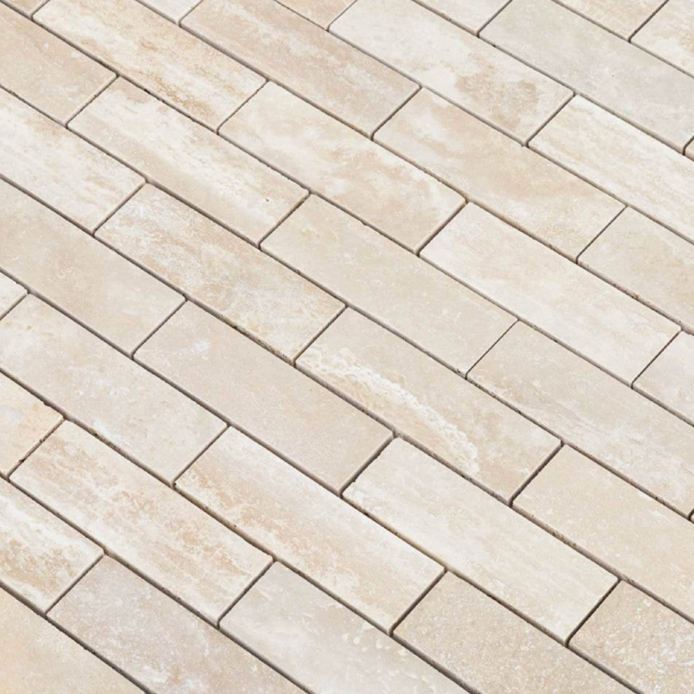 veincut travertine mosaics 2x6 polished filled SKU-20012418 close view 