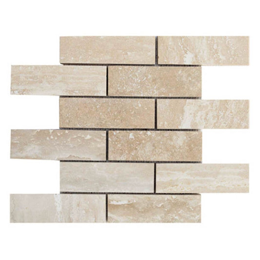 veincut travertine mosaics 2x6 polished filled SKU-20012418 top view of mesh