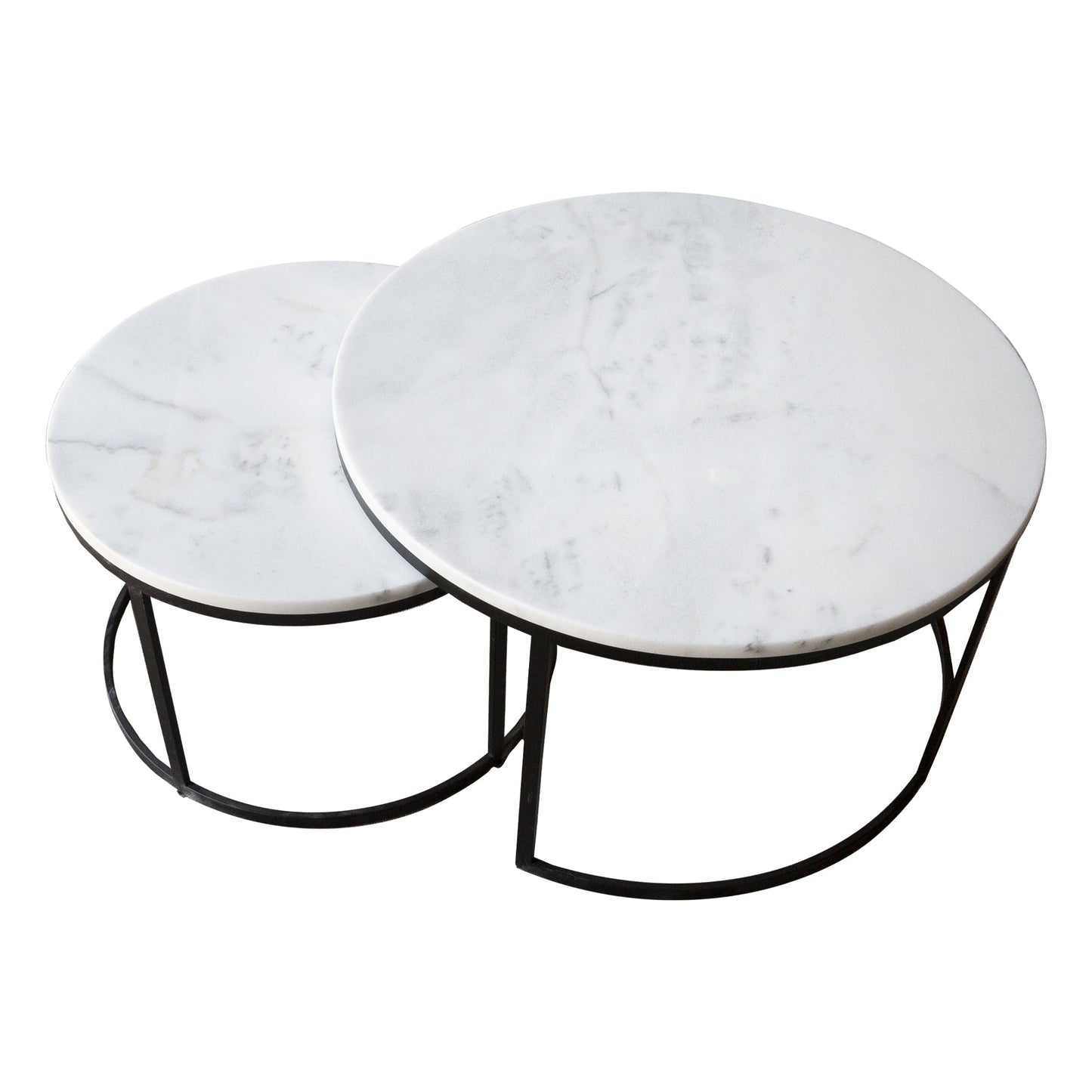 Carrara White Marble Nesting Coffee Table Round Set of 2