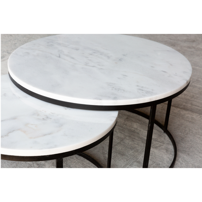 Carrara White Marble Nesting Coffee Table Round Set of 2